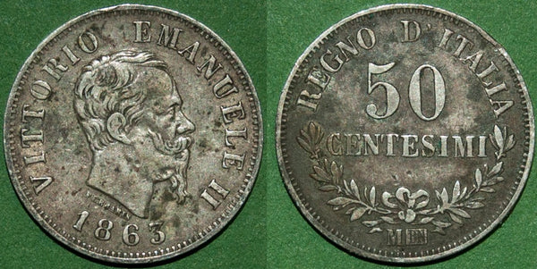 Italy 1863 M Fifty Centesimi