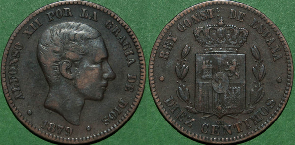 Spain 1879OM Ten Centimos