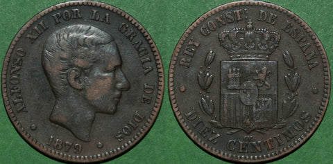Spain 1879OM Ten Centimos