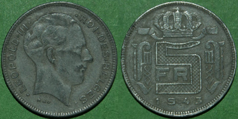 Belgium 1943 Five Francs