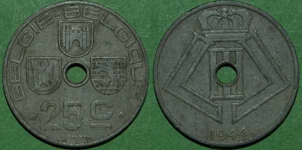 Belgium 1944 Twenty Five Cents