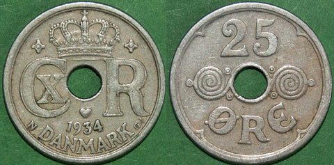 Denmark 1934 Twenty Five Ore