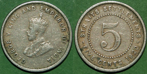 Straits Settlements 1920 Five Cents