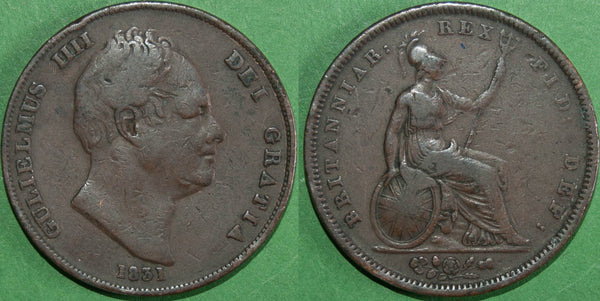 1831 Penny, w.w on truncation