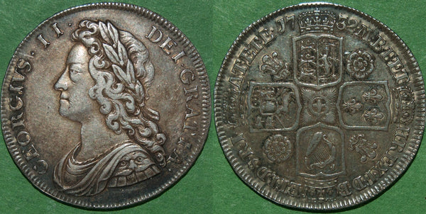 Image of a 1732 halfcrown coin.