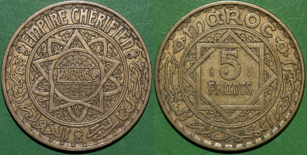 Morocco AH 1365 Five Francs