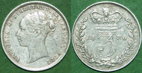 image of an 1886 threepence in near very fine grade