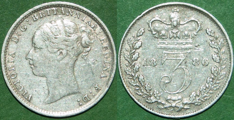 image of an 1886 threepence in near very fine grade