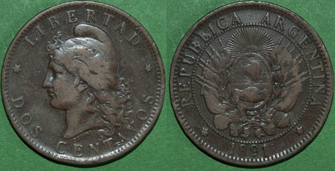 Argentina 1891 Two Centavos