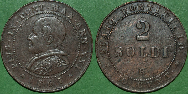 Italy Papal States 1867 Two Soldi