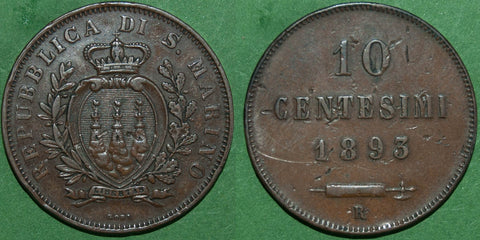 San Marino 1893R Ten Centesimi