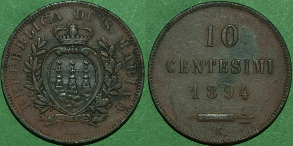 San Marino 1894R Ten Centesimi