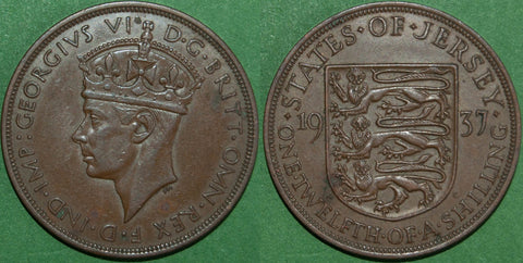 Image of a Jersey 1937 one twelfth of a shilling coin