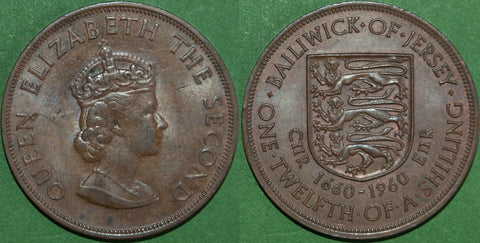 Image of a Jersey 1960 one twelfth of a shilling coin