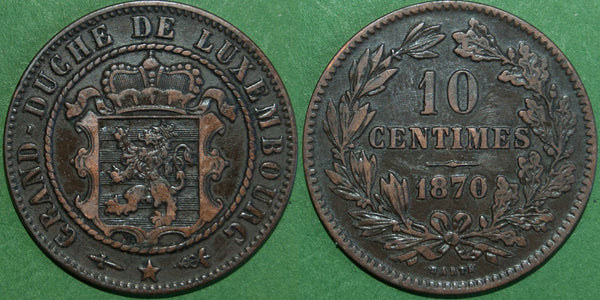 Luxembourg 1870 Ten Centimes, no rev. dot