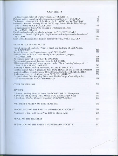 British Numismatic Journal vol.78 2008