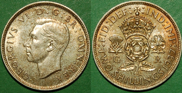Image of a George the Sixth first issue florin coin