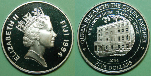 Fiji 1994 Silver Proof $5, Queen Mother