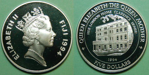 Fiji 1994 Silver Proof $5, Queen Mother