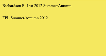 Richardson R. List 2012 Summer/Autumn