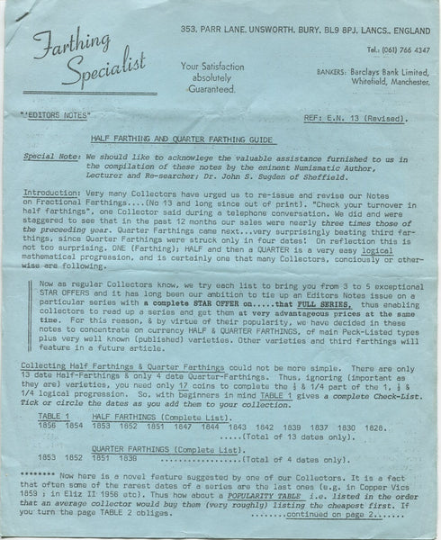 Farthing Specialist Editor's Notes no.13