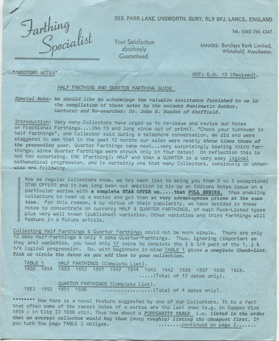 Farthing Specialist Editor's Notes no.13