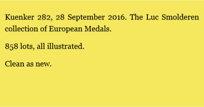 Kuenker (Osnabruck) 282, 28/9/2016, Luc Smolderen European Medals
