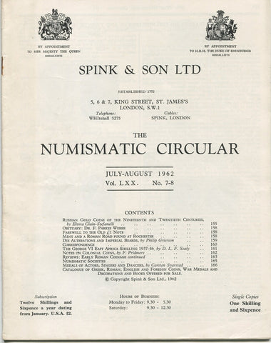 Spink Numismatic Circular July-August 1962