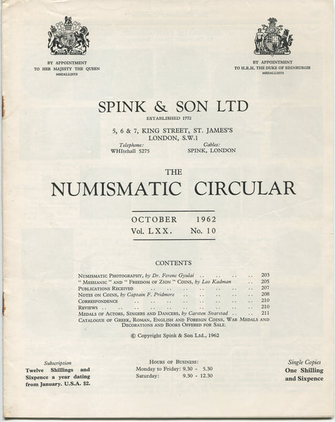 Spink Numismatic Circular October 1962