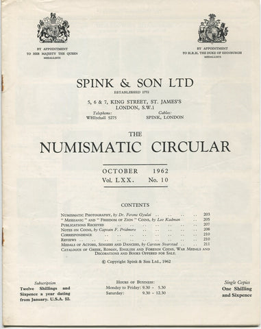 Spink Numismatic Circular October 1962