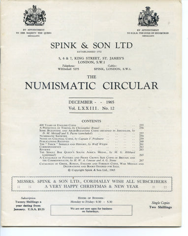 Spink Numismatic Circular, December 1965