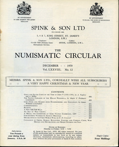 Spink Numismatic Circular, Dec. 1970