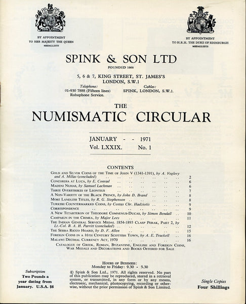 Spink Numismatic Circular, January 1971