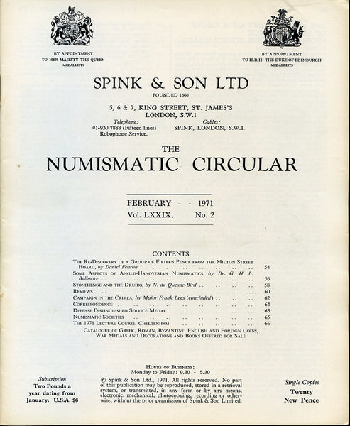 Cover image of Spink Numismatic Circular for February 1971