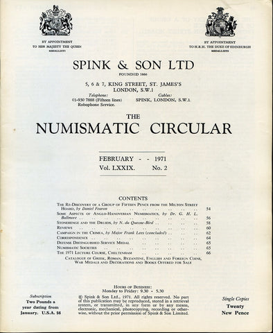 Cover image of Spink Numismatic Circular for February 1971