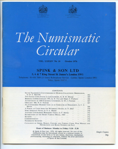 Spink Numismatic Circular 1976 - October