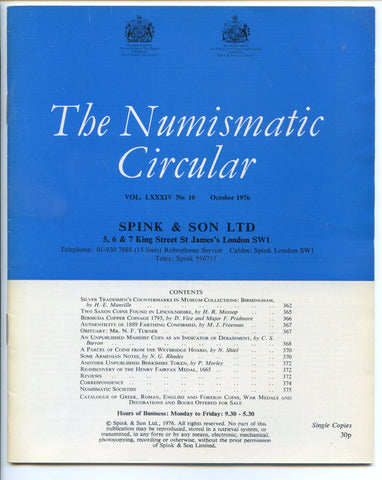 Spink Numismatic Circular 1976 - October