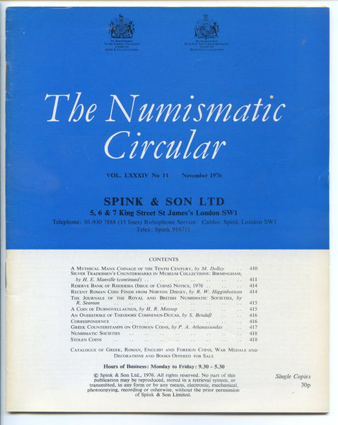 Spink Numismatic Circular 1976 - November