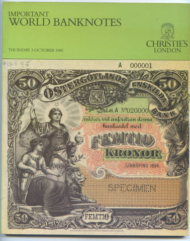 Christie's 3rd October 1985, World Banknotes