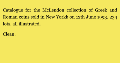 Christies New York, 12/6/1993, McLendon Greek & Roman Coins